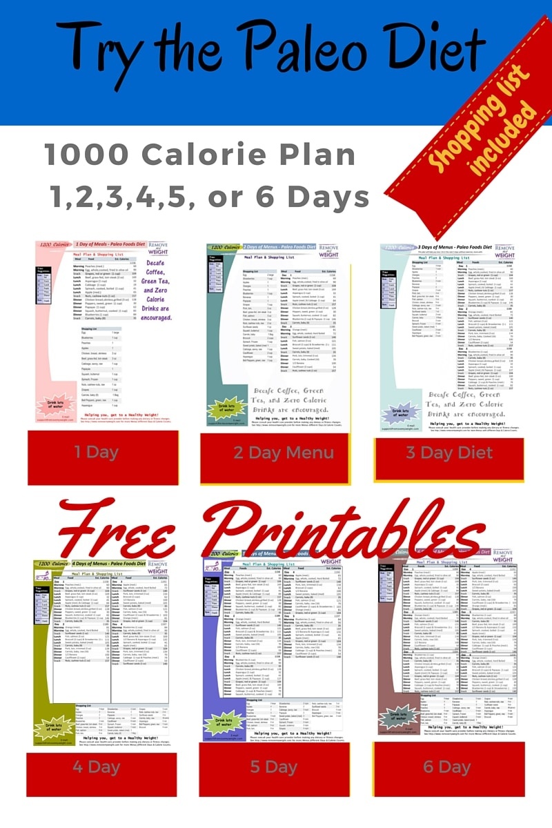 Paleo Diet: 1000 Calories Per Day - Menu Plan For Weight Loss - Free Printable Meal Plans For Weight Loss