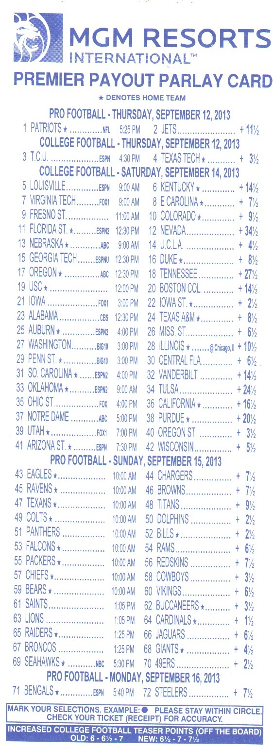 sports betting parlay cards