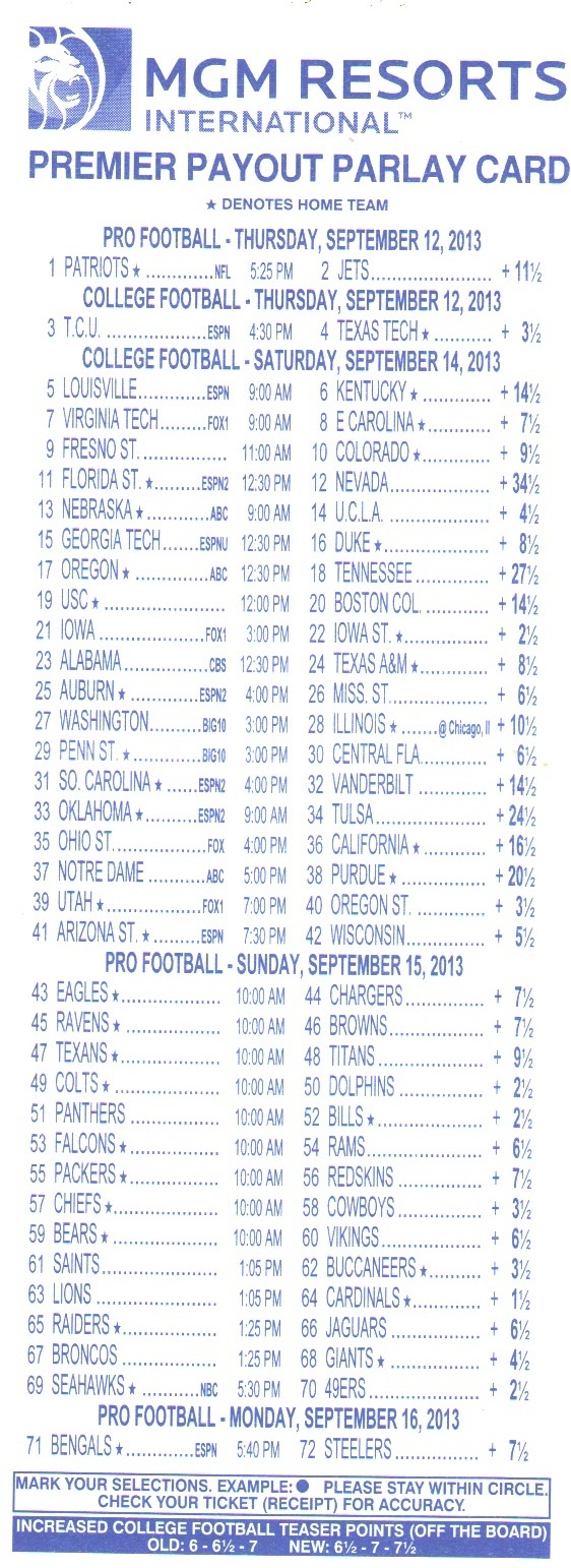 Parlay Bets In The Nfl - Free Printable Parlay Cards