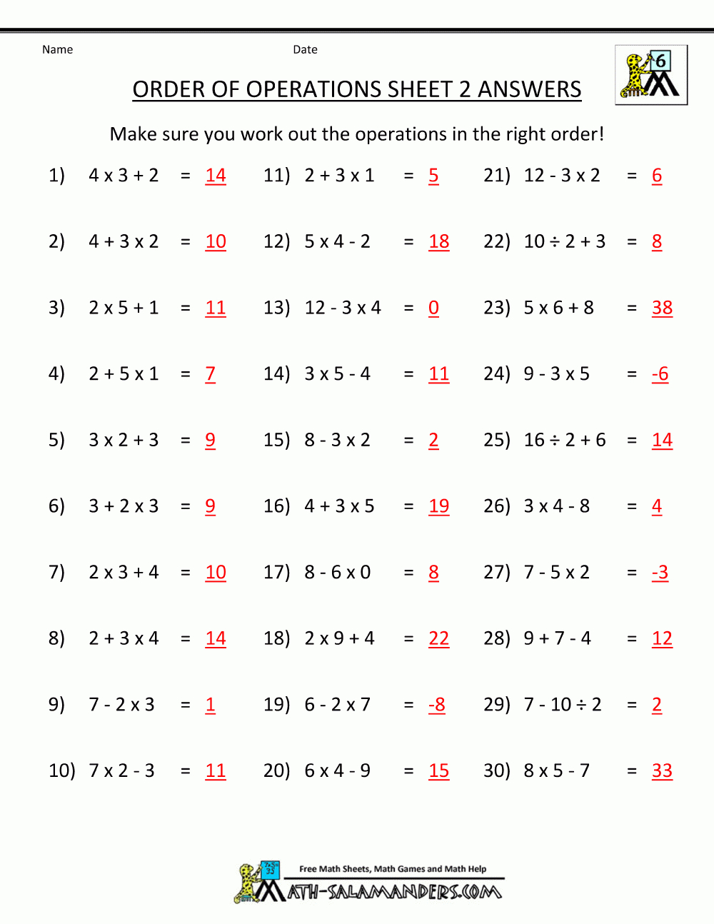 Pemdas Rule &amp;amp; Worksheets - Order Of Operations Free Printable Worksheets With Answers