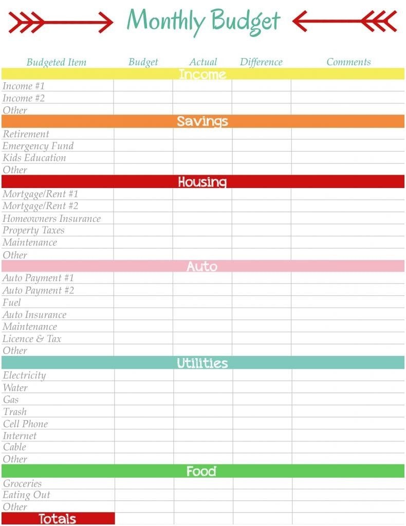 Personal Budget Planner Spreadsheet Excel Template Free Printable - Free Printable Monthly Bills Worksheet