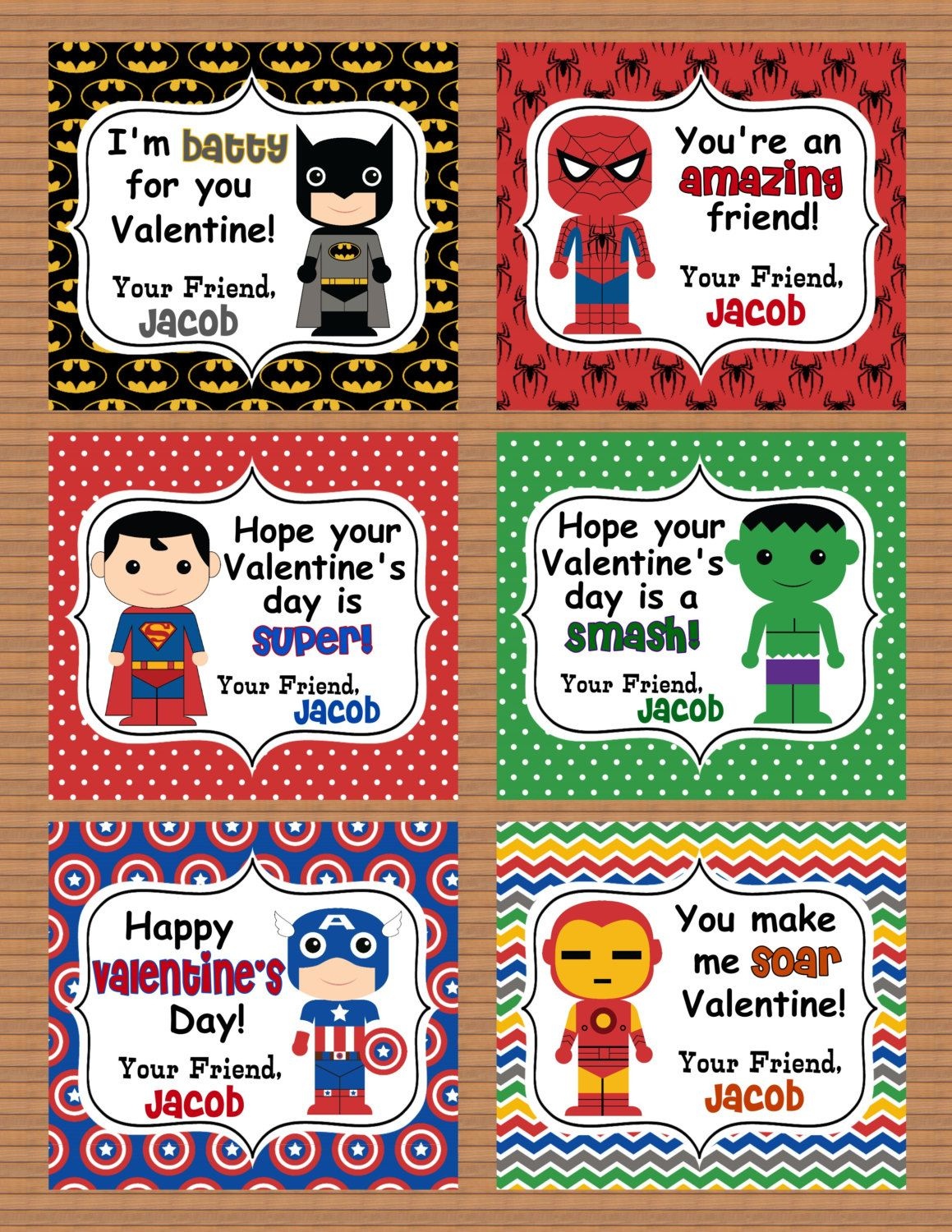 Personalized Superheroes Boys Valentine Class Cards Por Susanefird - Free Printable Superman Valentine Cards