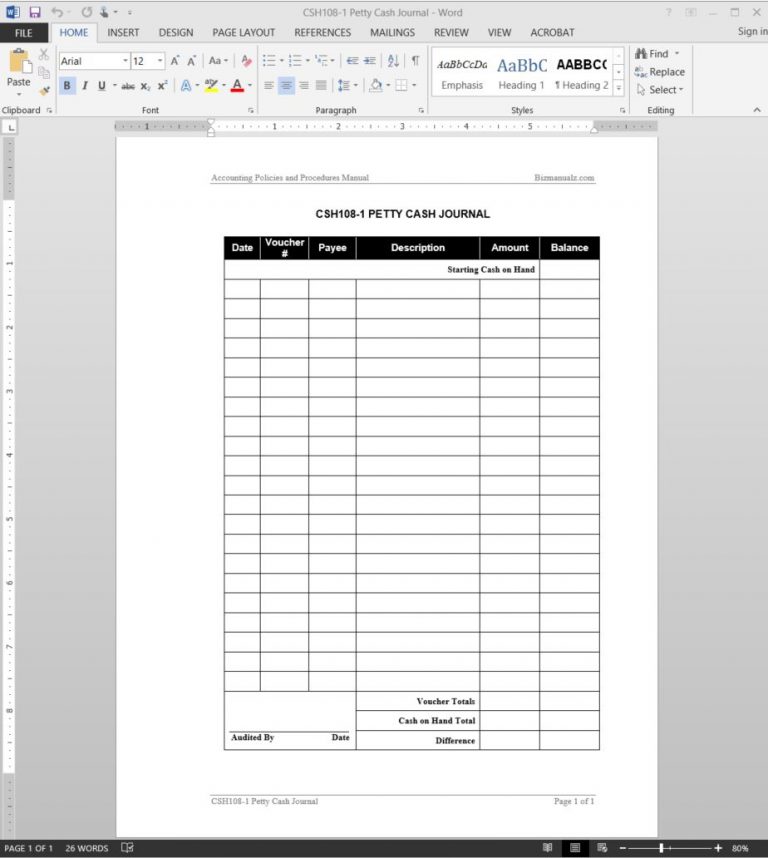 Petty Cash Accounting Journal Template Bizmanualz Free Printable Petty Cash Voucher Free