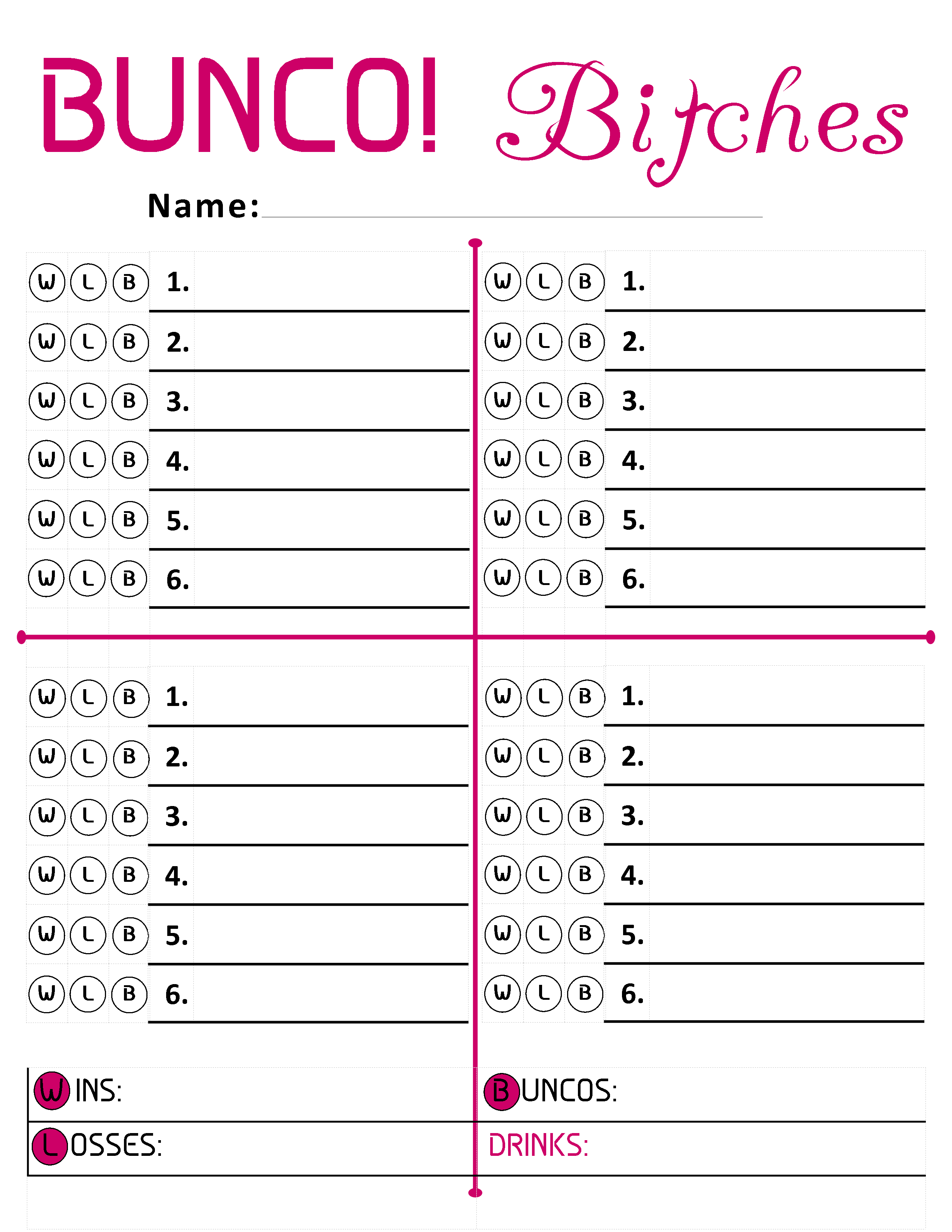 Bunco Printable Score Sheets Free