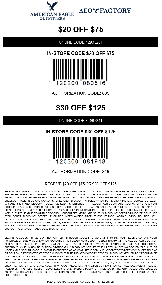 Aerie Coupons Codes 2018 / Chase Coupon 125 Dollars Free Printable