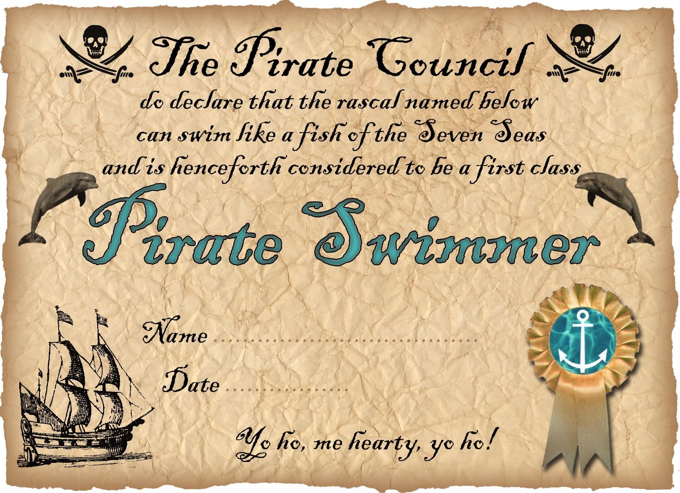 Pirate Swimmer Certificate | Rooftop Post Printables - Free Printable Swimming Certificates For Kids