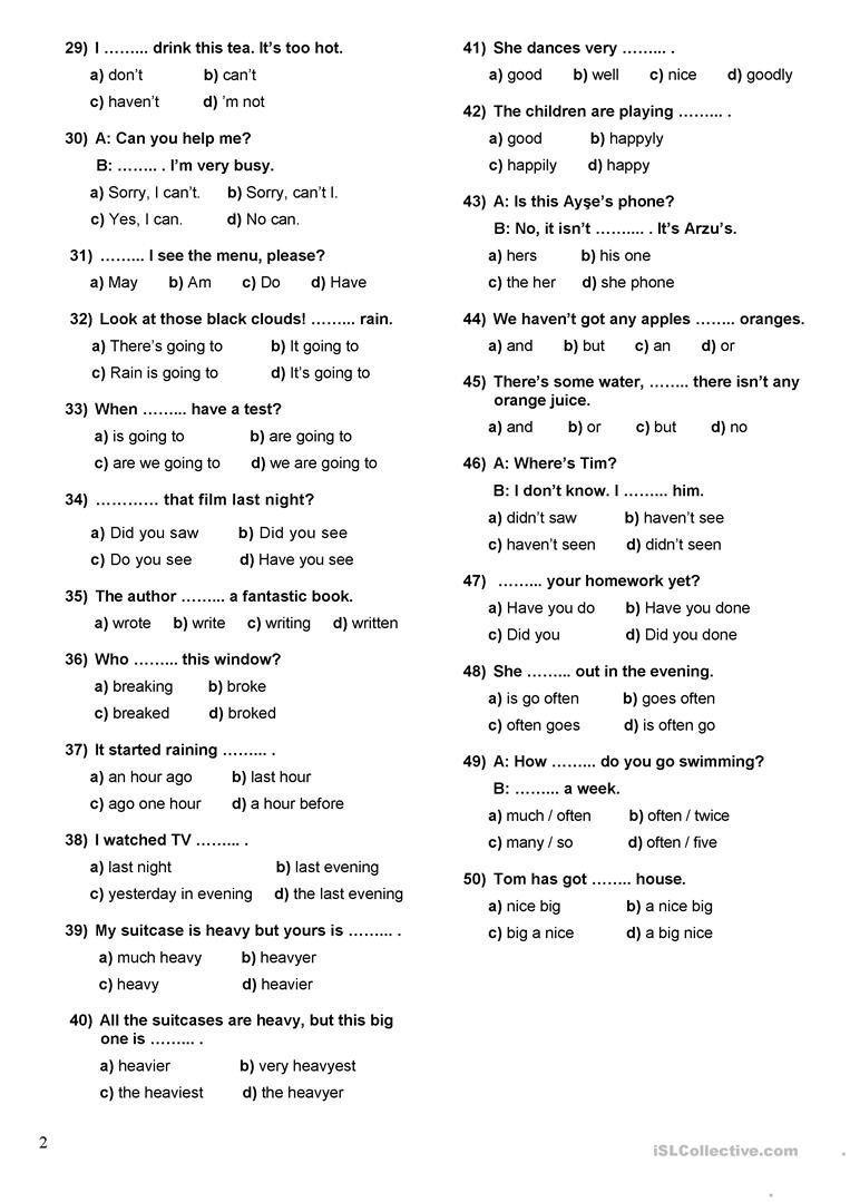 Placement Test (A1-A2) Worksheet - Free Esl Printable Worksheets - Free Esl Assessment Test Printable