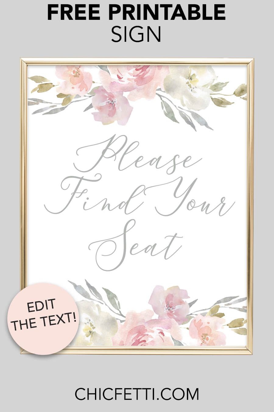 Please Find Your Seat Printable Sign (Blush Floral | Free Printables - Please Sign Our Guestbook Free Printable