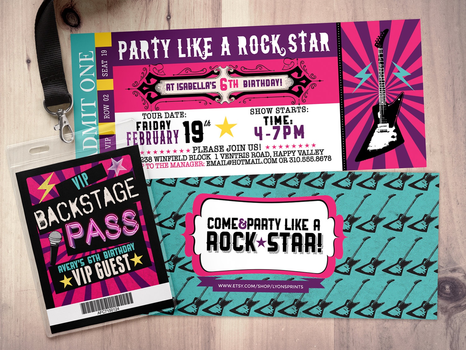 Rock Star Concert Ticket Birthday Party Invitation Music Invitation 
