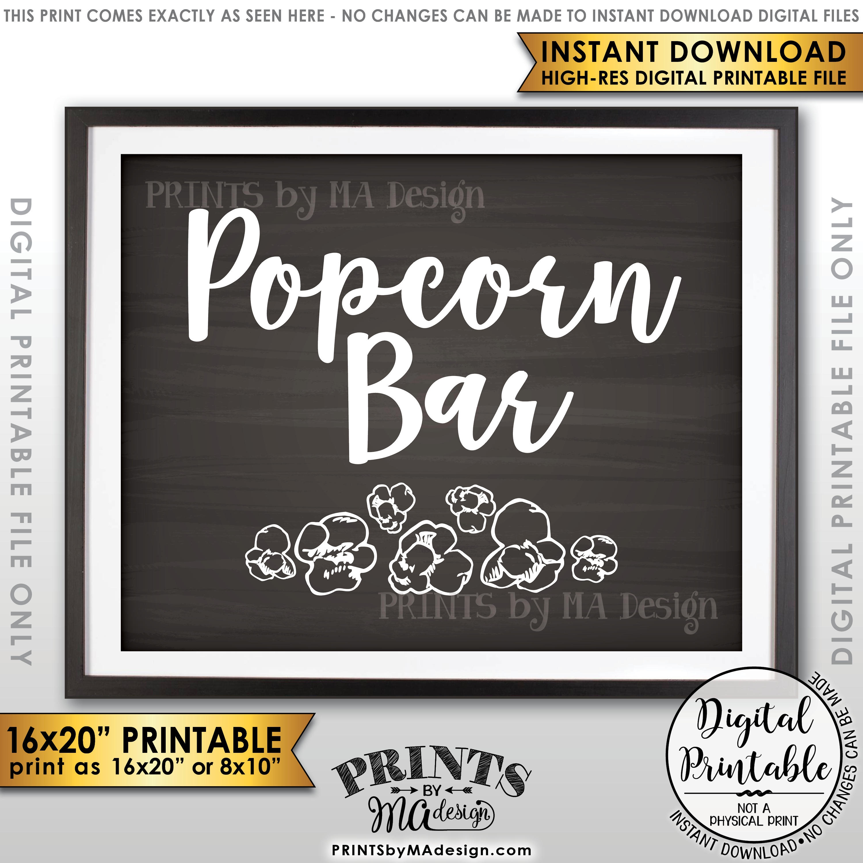 Popcorn Bar Sign, Popcorn Sign, Treat, Graduation Party Birthday - Popcorn Bar Sign Printable Free