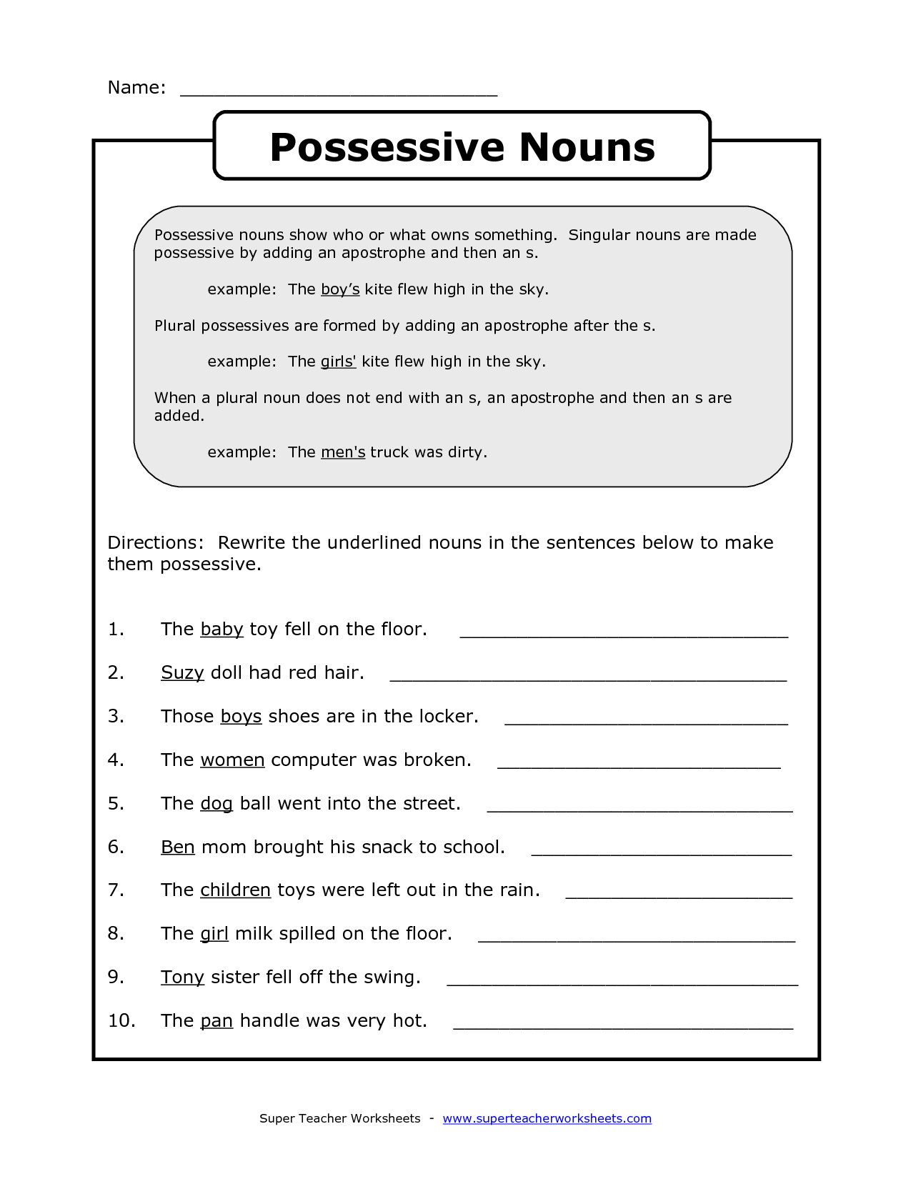 Possesive Noun Worksheets