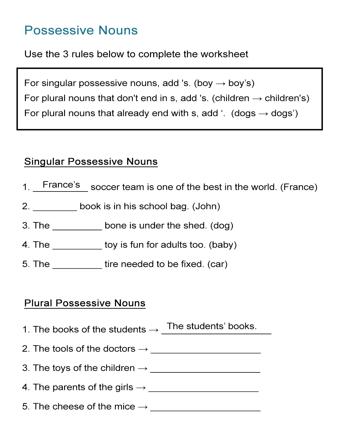 Possessive Nouns Worksheet: Singular And Plural Nouns - All Esl - Free Printable Possessive Nouns Worksheets