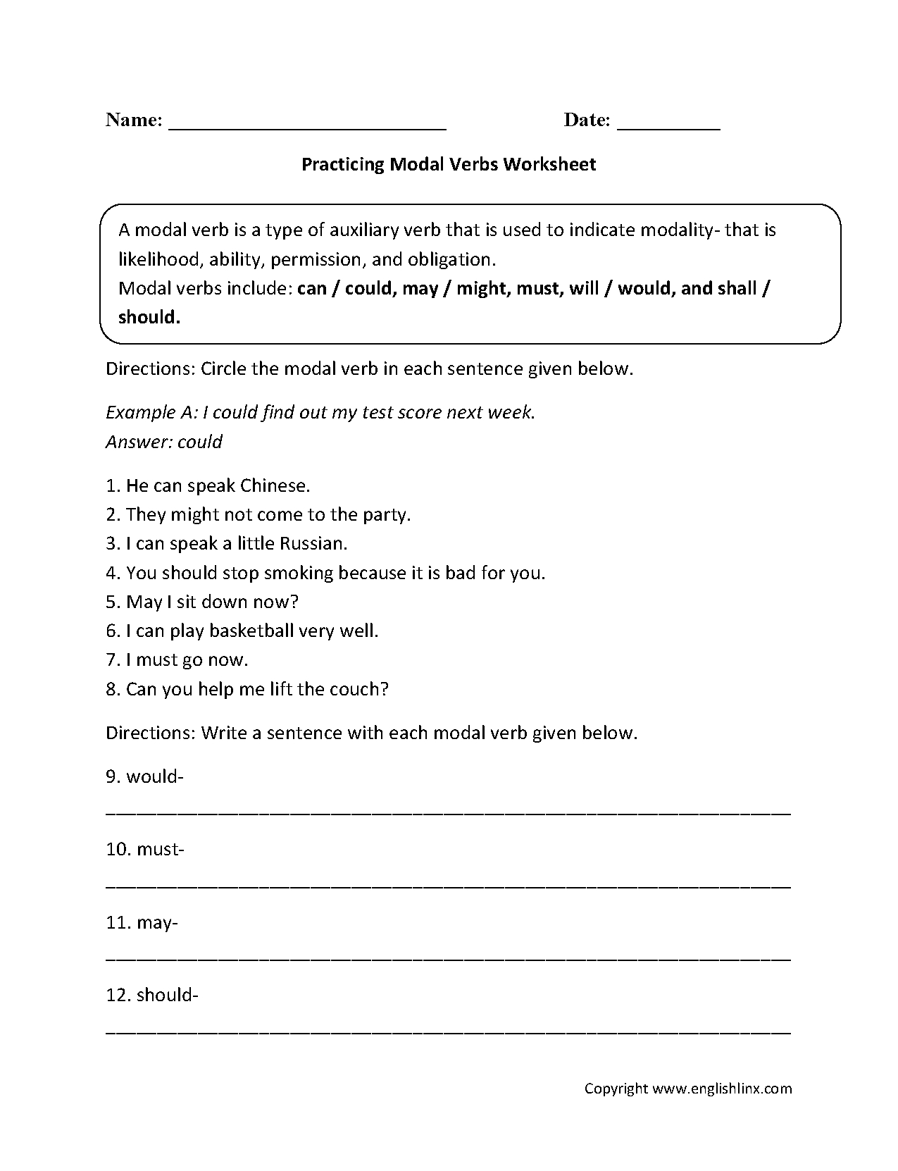 Practicing Modal Verbs Worksheets | Things To Do In English Class - Free Printable 4Th Grade Reading Worksheets