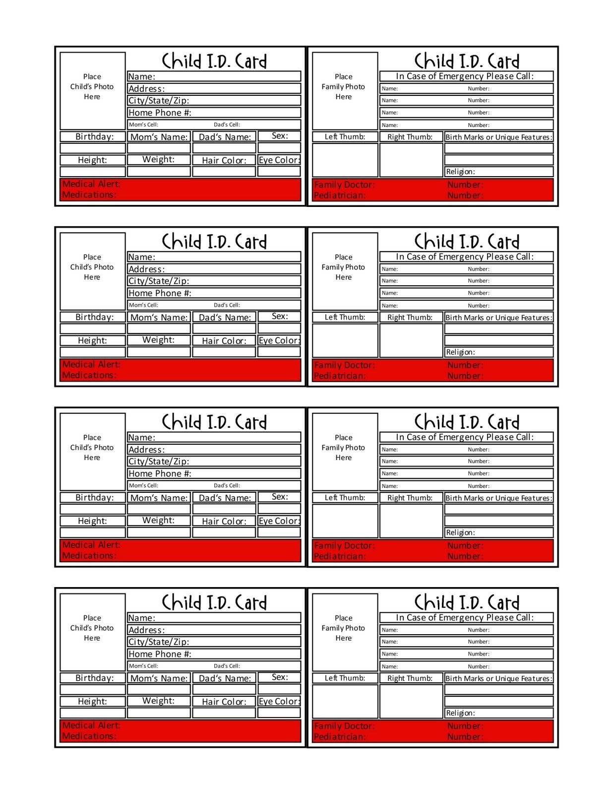 Prepared Not Scared!: Preparedness Project - Family Emergency I.d. - Free Printable Child Identification Card