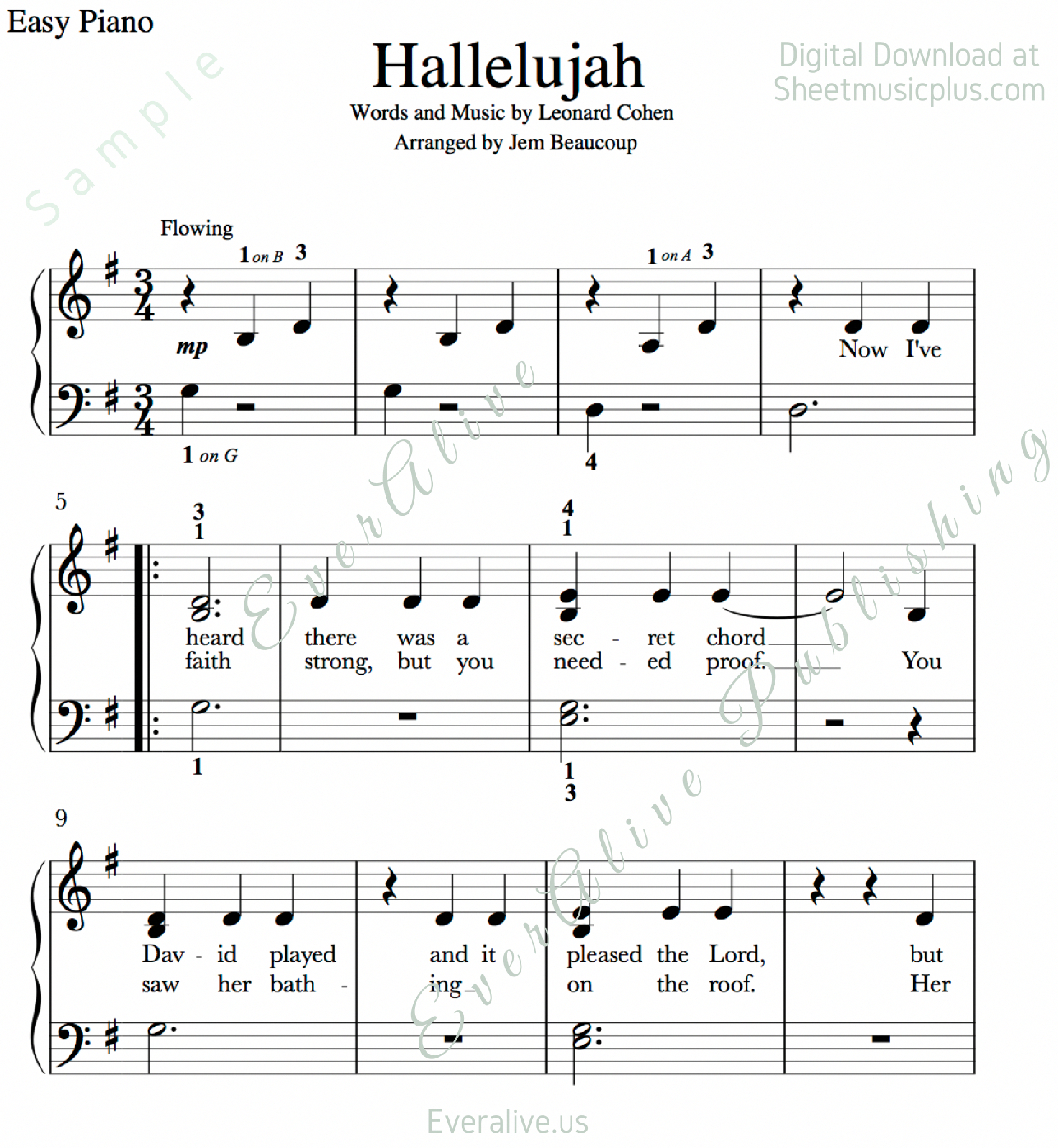 Print And Download. Hallelujah Easy Piano Music. Leonard Cohen - Free Printable Piano Sheet Music For Hallelujah By Leonard Cohen