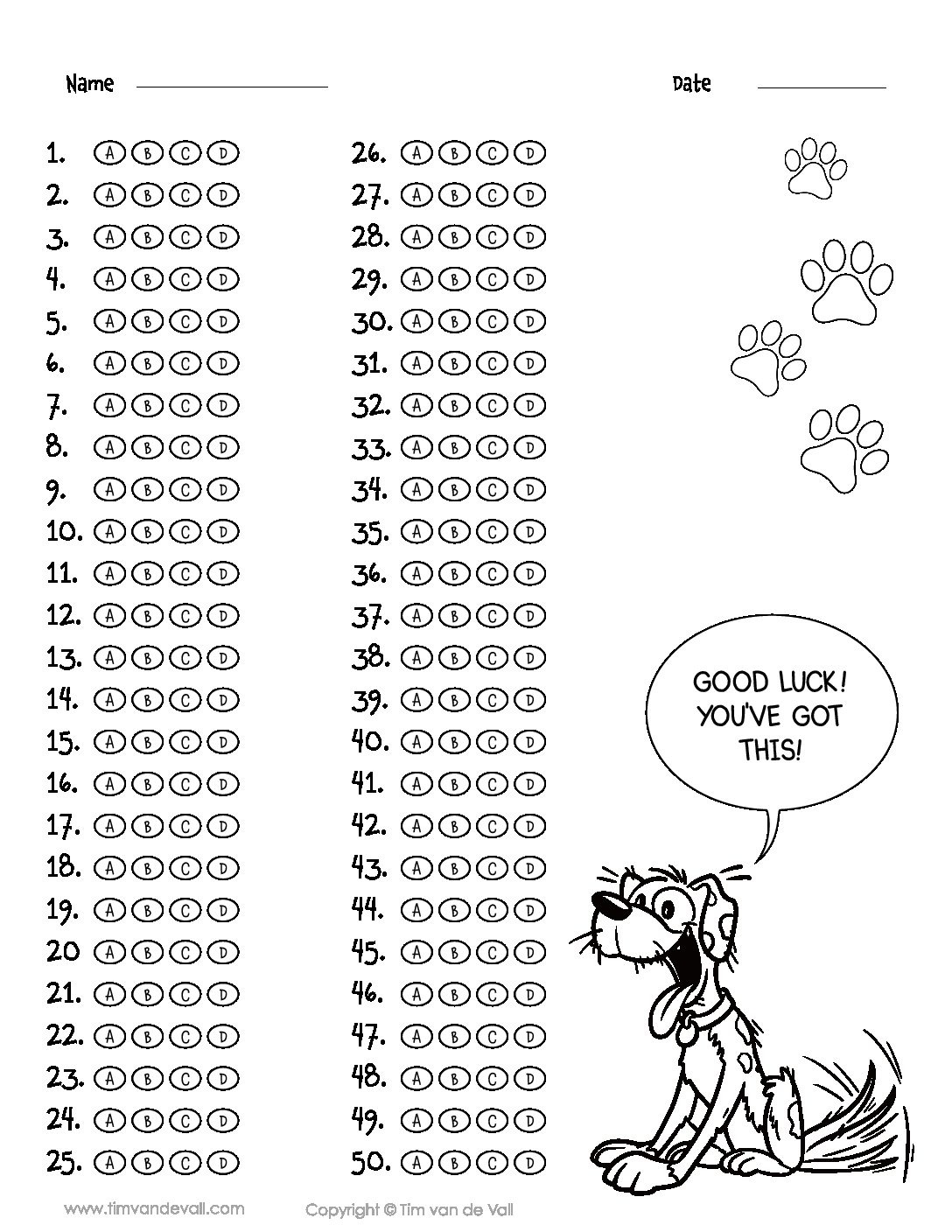 Free Printable Answer Sheet 1 100 Pdf Download