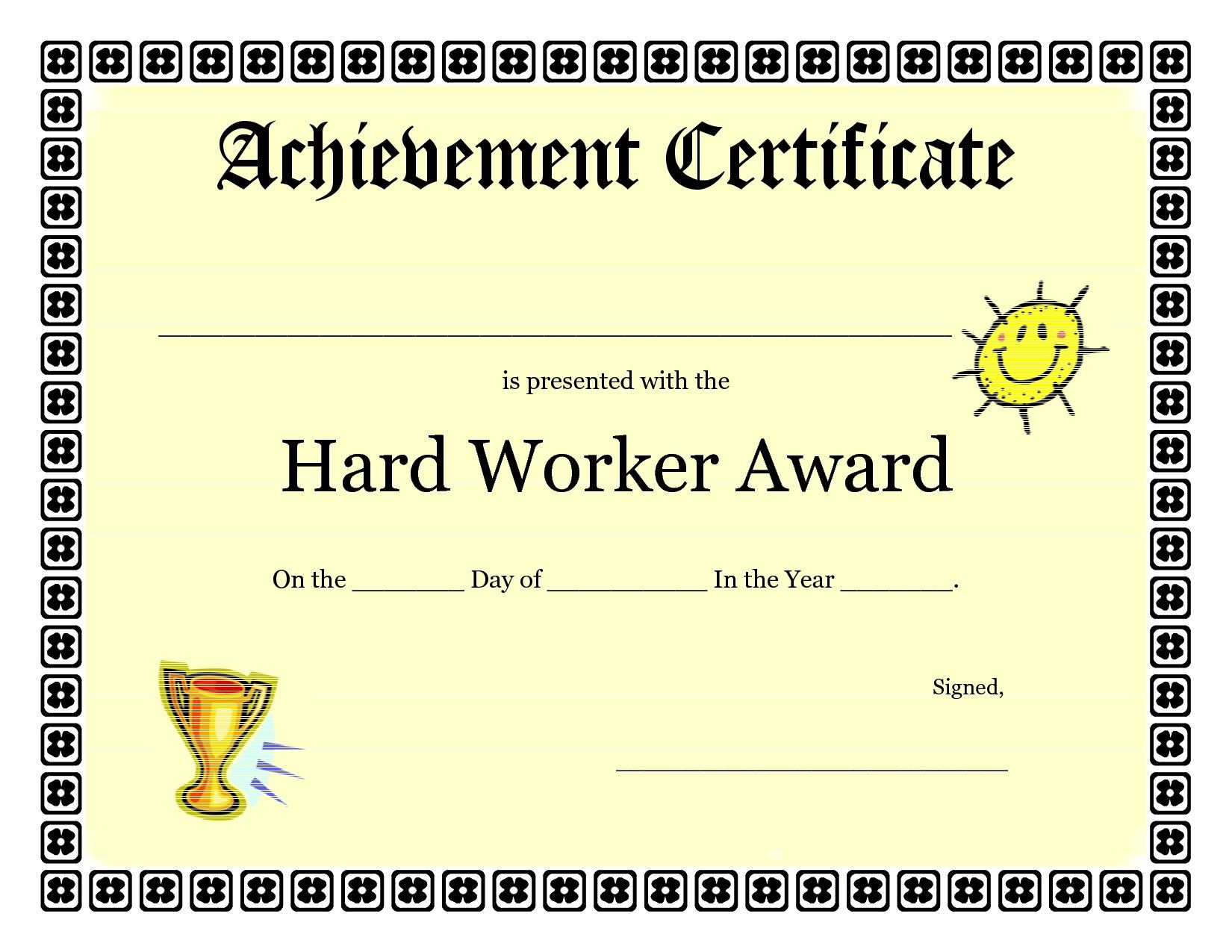 Printable Achievement Certificates Kids | Hard Worker Achievement - Free Printable Award Certificates For Elementary Students