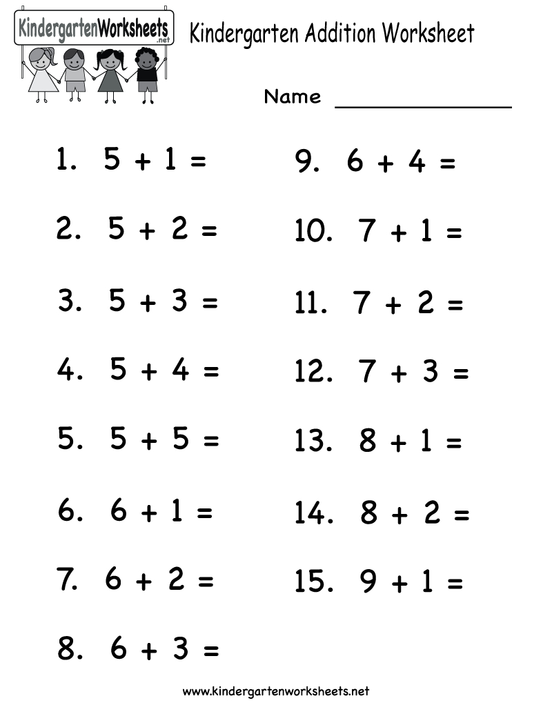 Printable Adding Worksheets | Kindergarten Addition Worksheet - Free - Free Printable Math Worksheets For Kindergarten