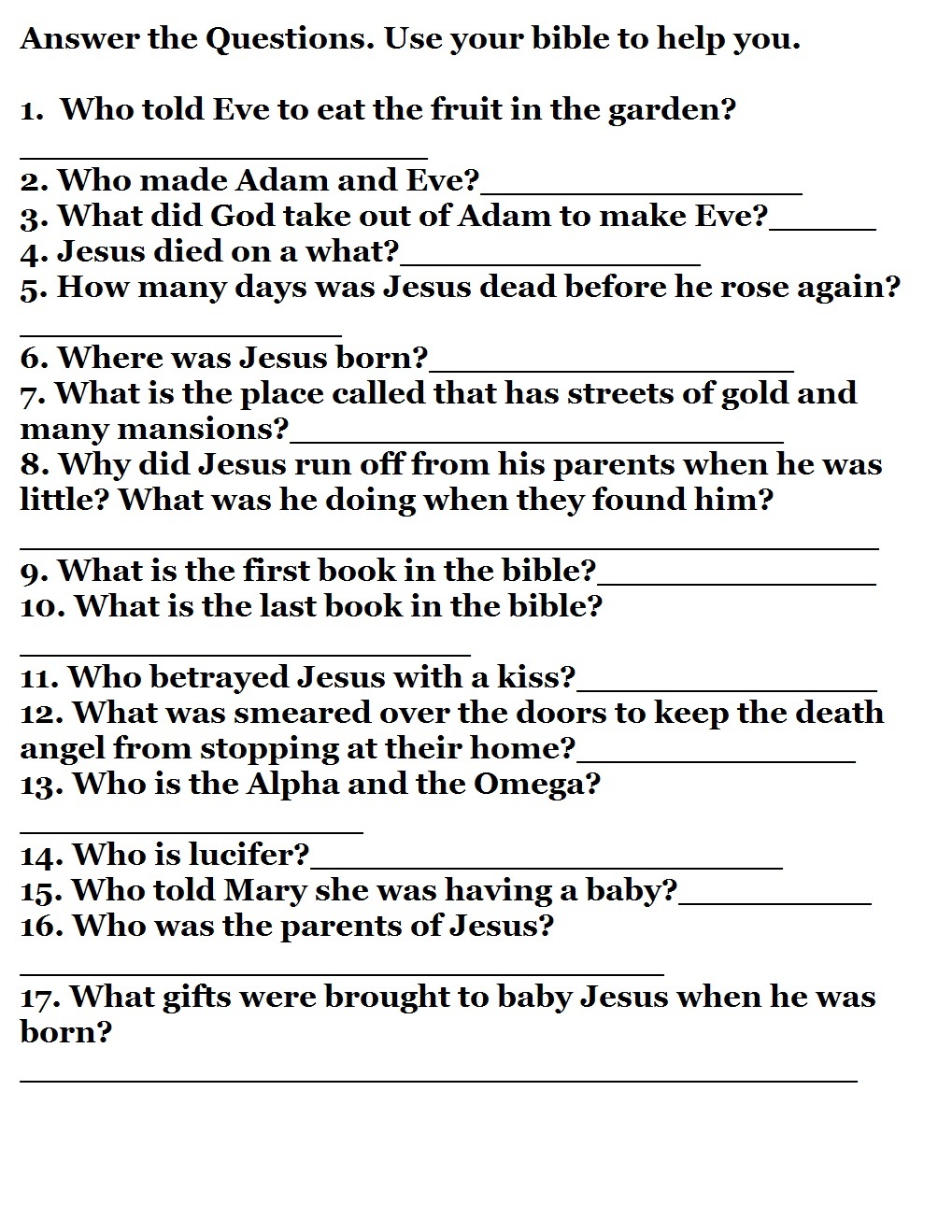 Printable Bible Quizzes - Free Bible Questions And Answers Printable