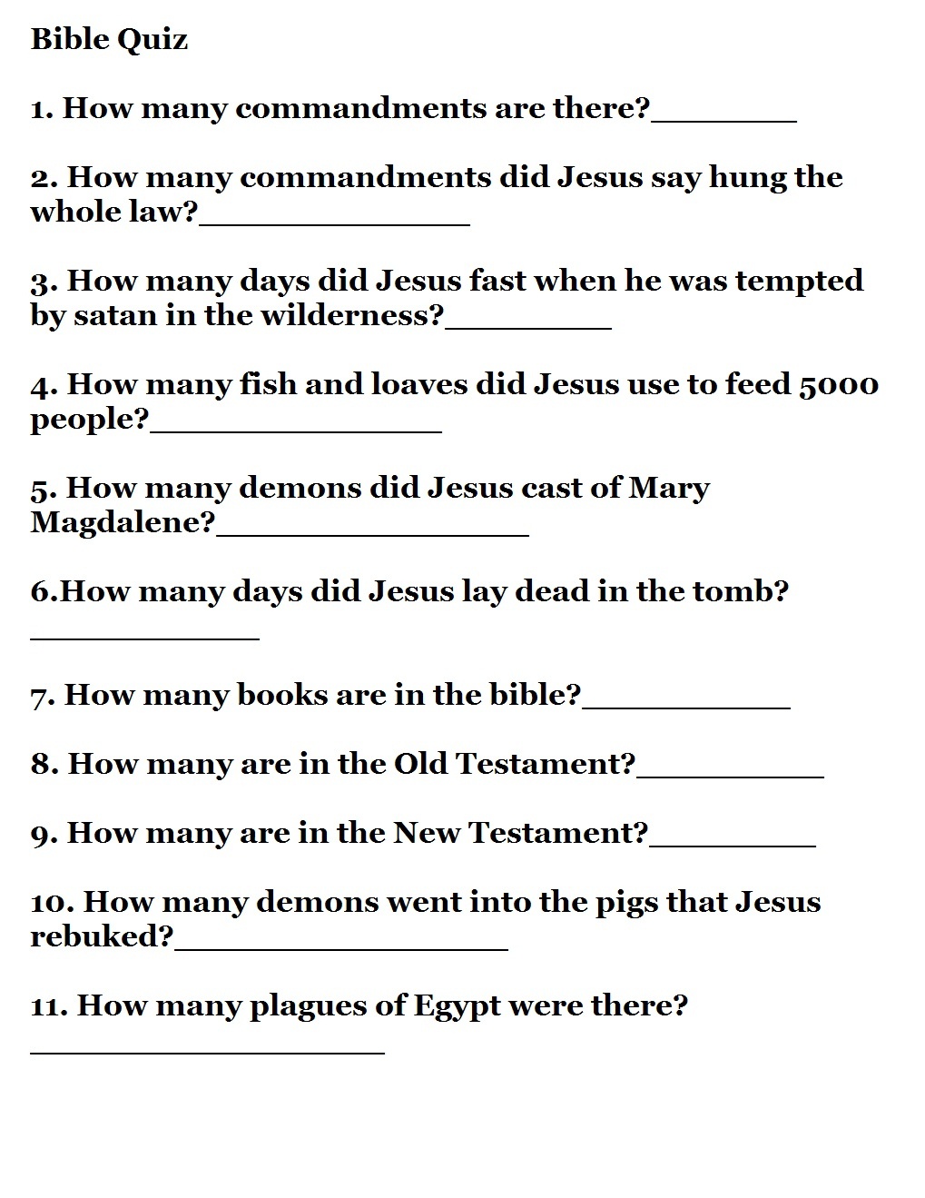 Printable Bible Quizzes - Free Printable Bible Trivia For Adults