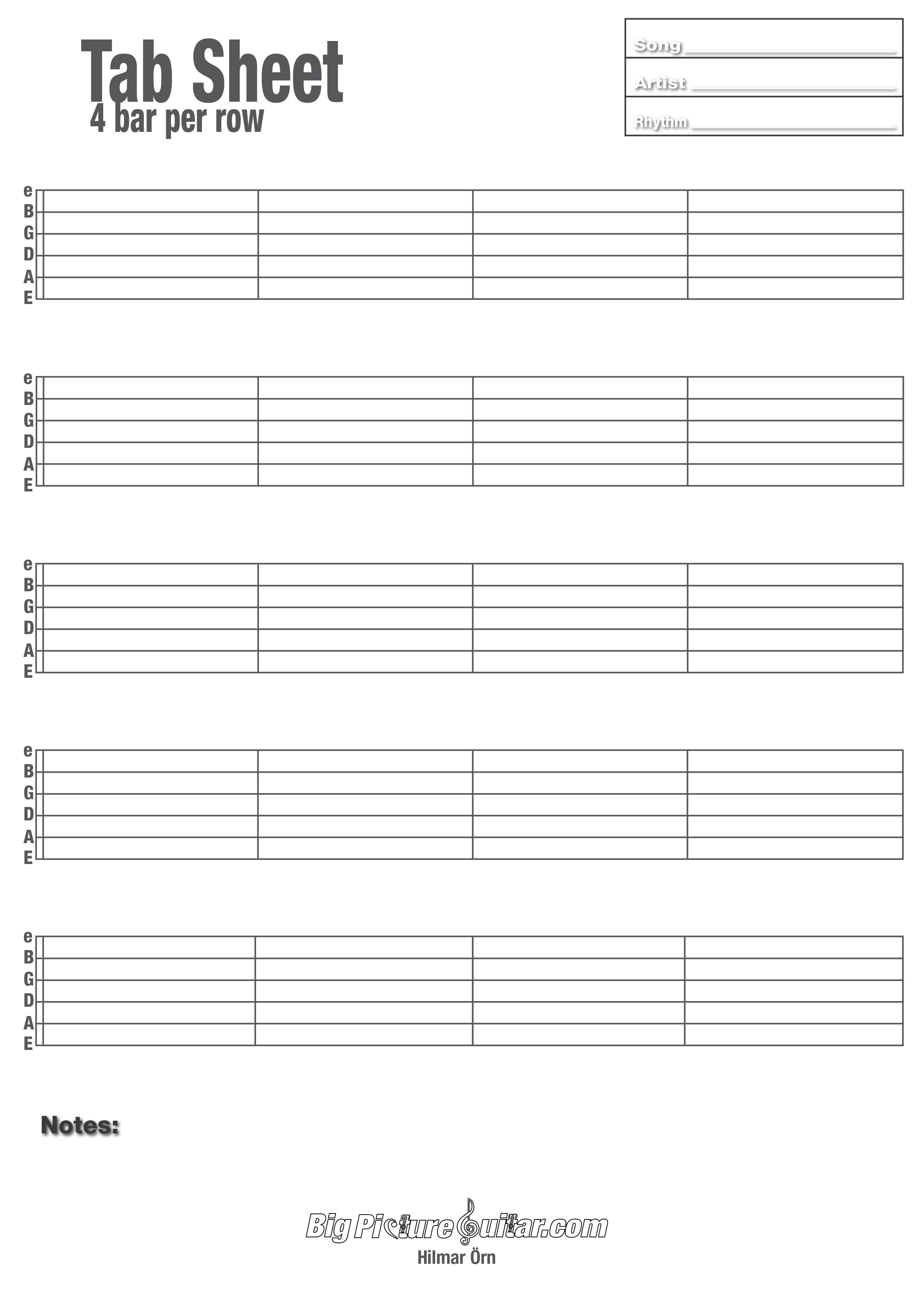 Free Printable Guitar Tablature Sheets