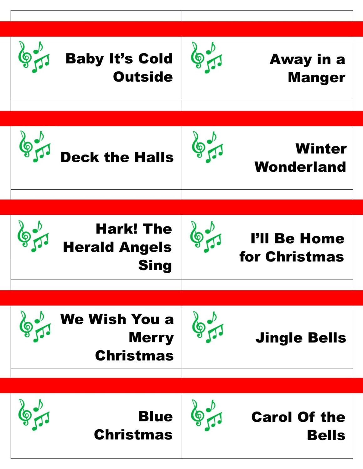 Printable Christmas Carol Game Cards For Pictionary Or - Free Printable Christmas Pictionary Cards