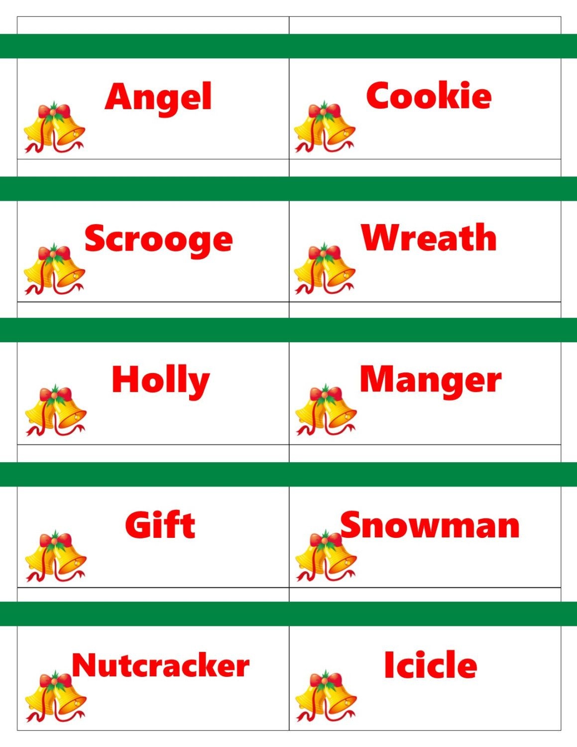 Printable Christmas Game Cards For Pictionary Or Charades, Hangman - Free Printable Christmas Pictionary Cards