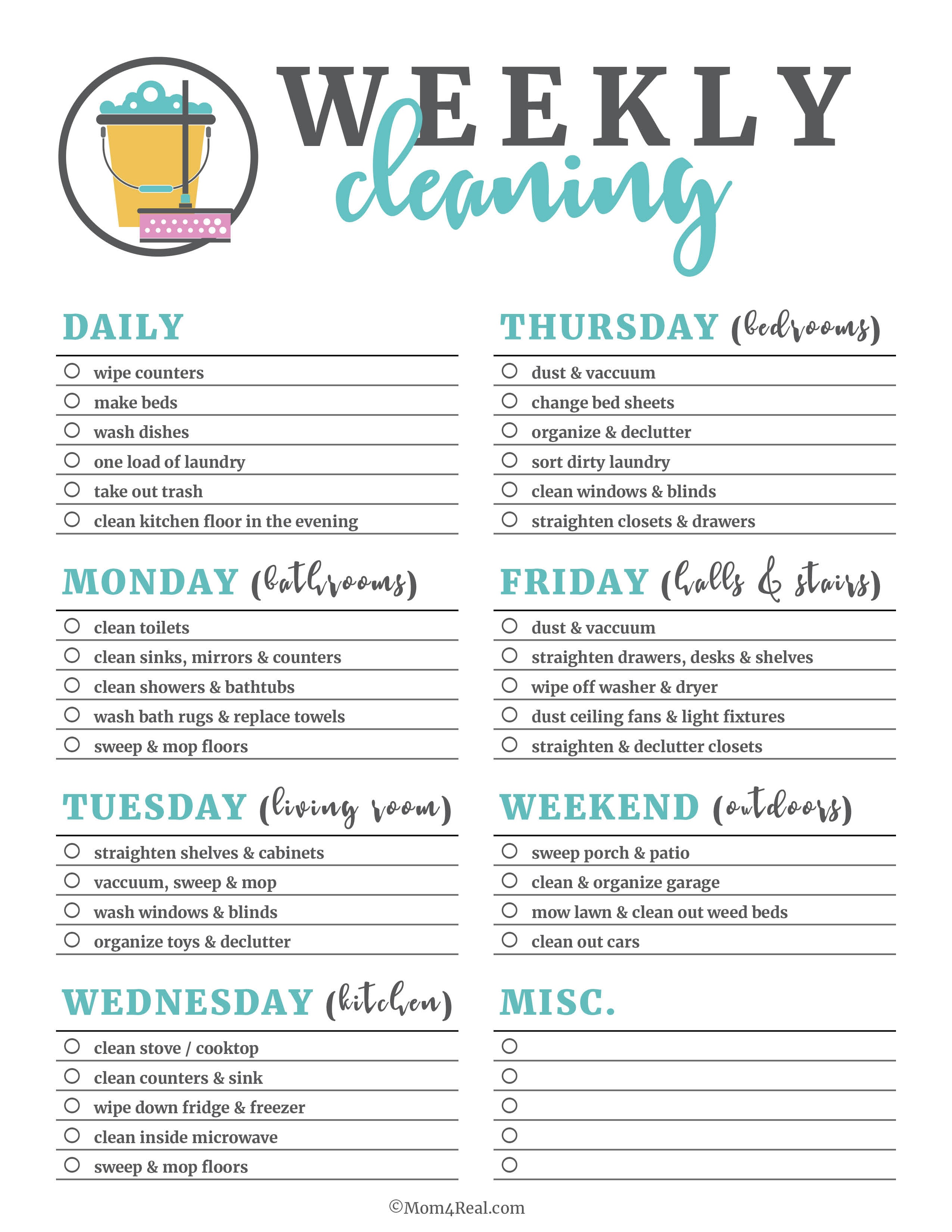 Printable Cleaning Schedule Form For Daily & Weekly Cleaning Free