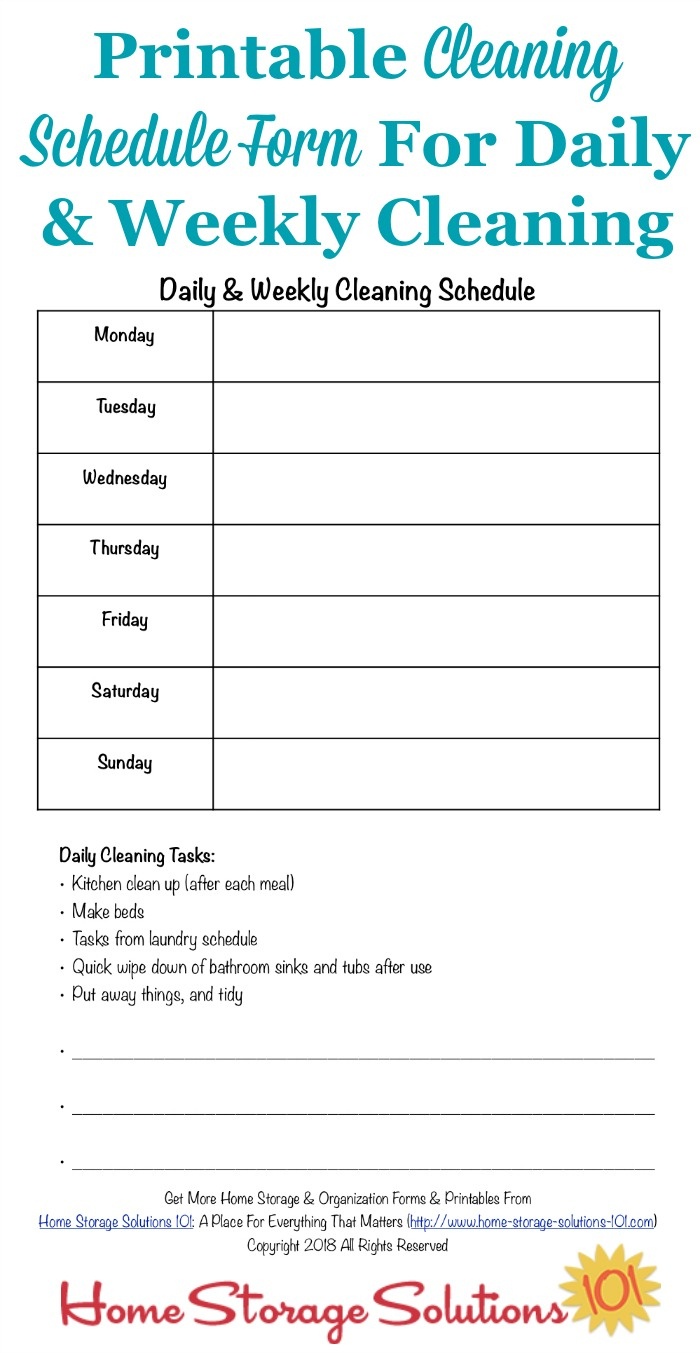 Printable Cleaning Schedule Form For Daily &amp;amp; Weekly Cleaning - Free Printable Cleaning Schedule