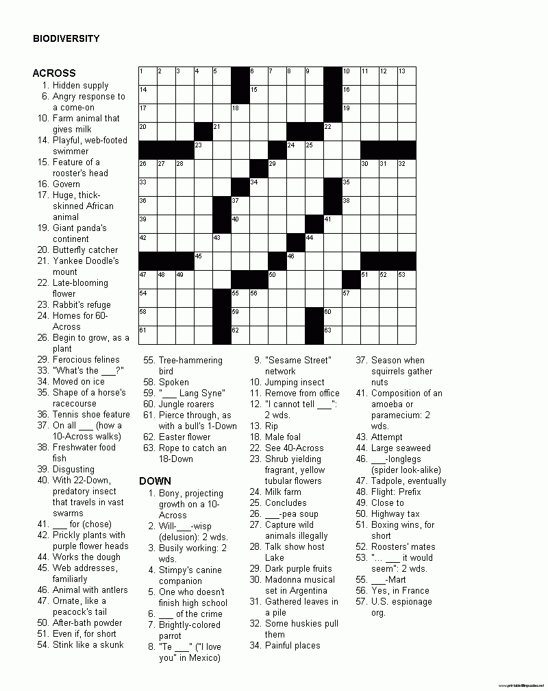 Free Sunday Crossword Puzzles To Print