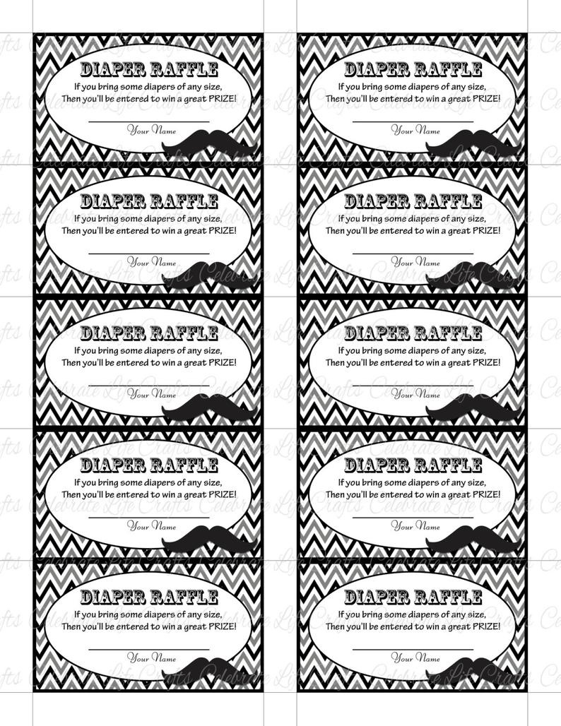 Printable Diaper Raffle Tickets Baby Shower Instant Download | Etsy - Free Printable Diaper Raffle Tickets Black And White