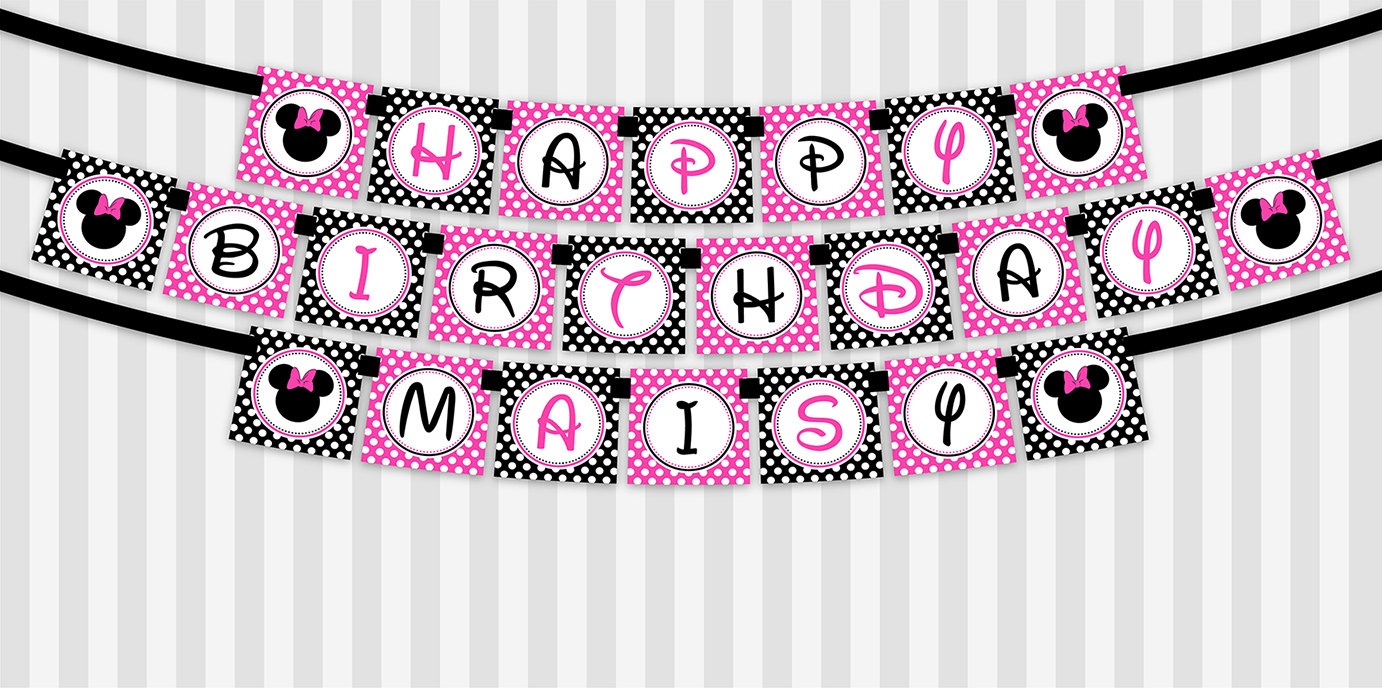 Printable Diy Black And Pink Minnie Mouse Theme Personalized | Etsy - Free Printable Minnie Mouse Birthday Banner