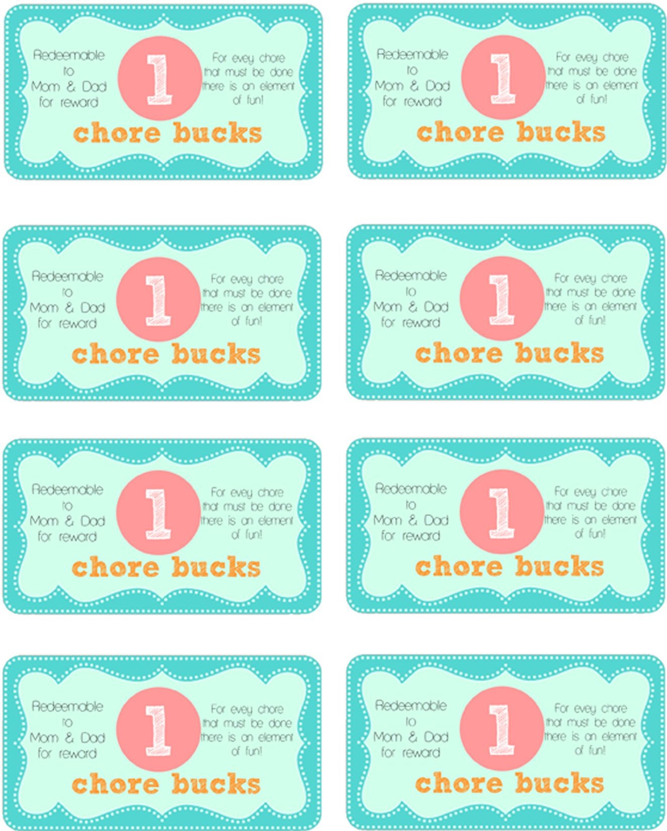 Printable Downloads For Mother-Runners To Keep Their Sanity Over The - Free Printable Chore Bucks