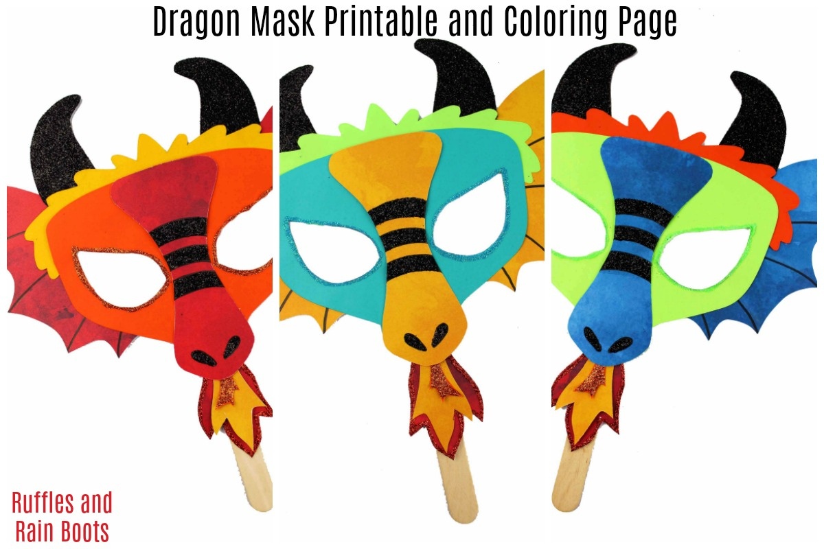Printable Dragon Mask - Coloring Page And Template - Ruffles And - Dragon Mask Printable Free