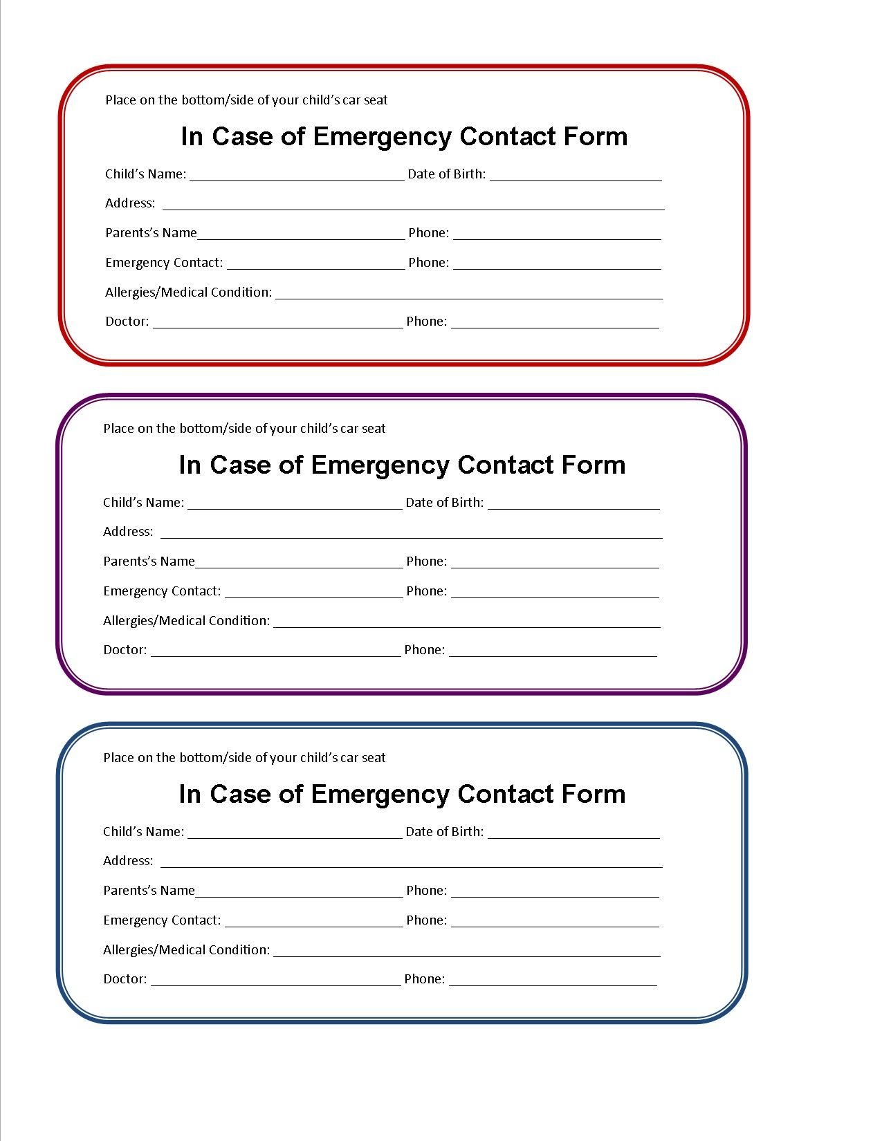 Printable Emergency Contact Form For Car Seat | Super Mom I Am - Free Printable Child Identification Card