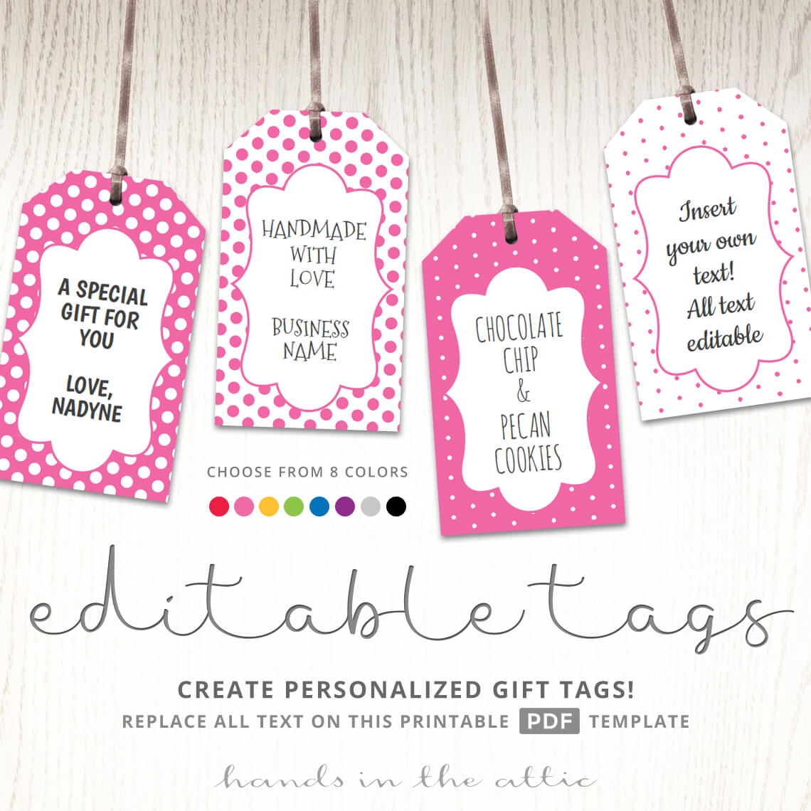Printable Favor Tags | Polka Dot Labels | Editable Template | Hands - Free Printable Favor Tags