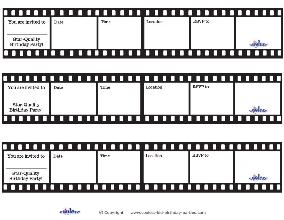 Printable Film Strip Invitations - Coolest Free Printables | Paper - Free Printable Movie Themed Invitations