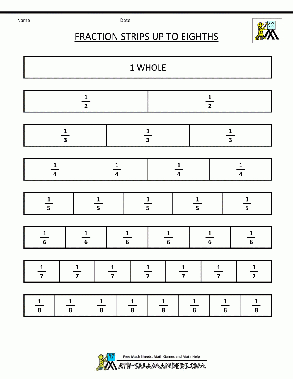 Printable Fraction Strips - Free Printable Fraction Worksheets