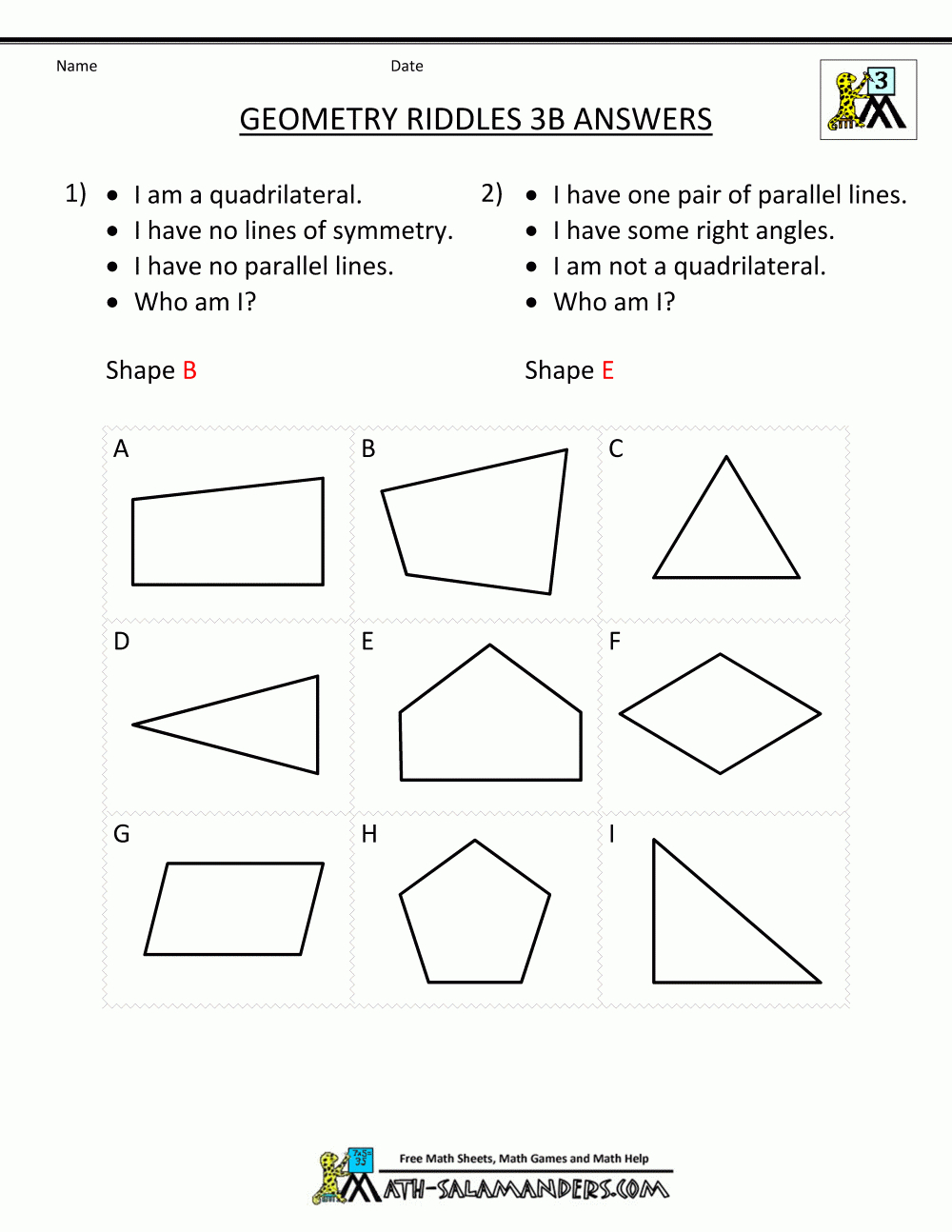Printable Geometry Worksheets - Riddles - Free Printable Riddles With Answers