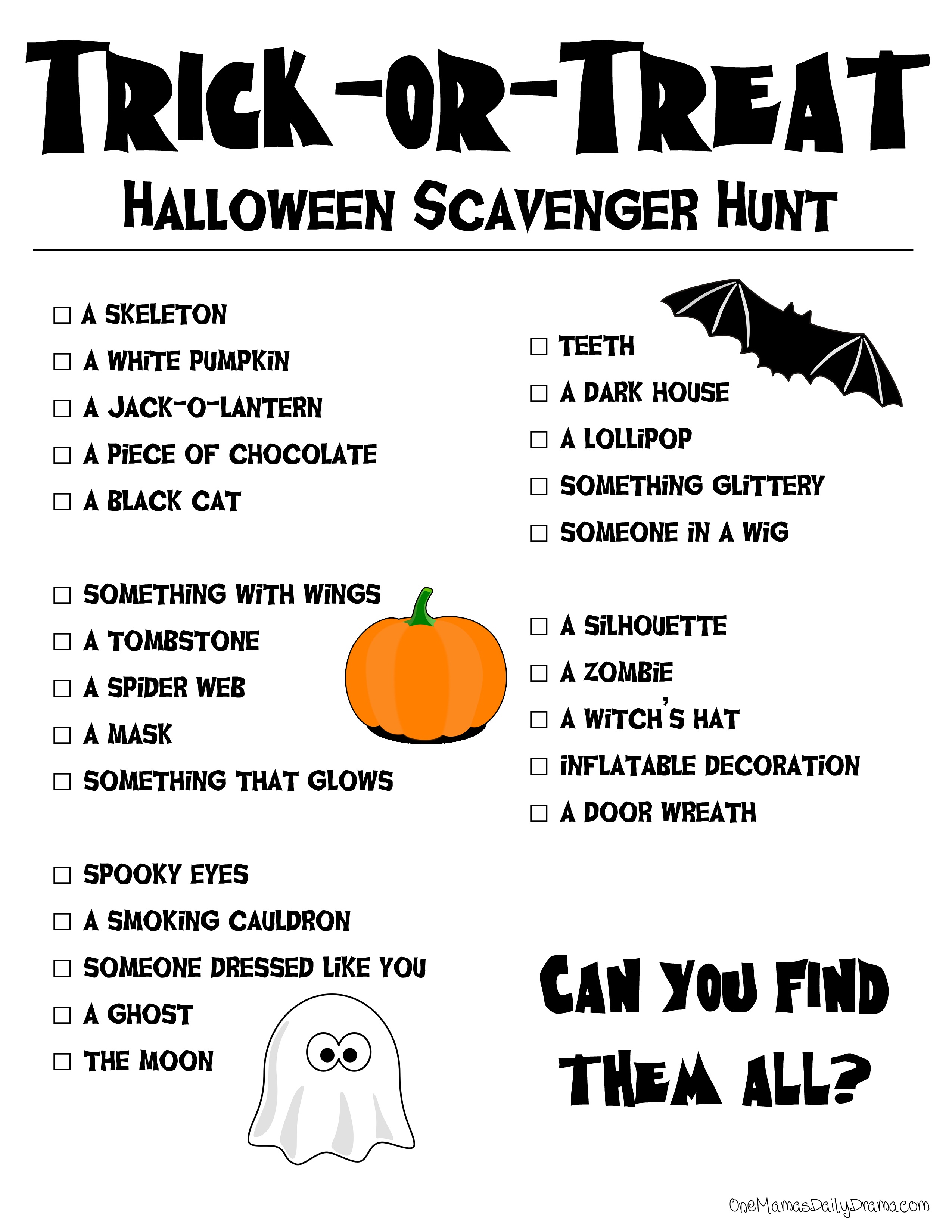 Printable Halloween Scavenger Hunt - Free Printable Halloween Scavenger Hunt