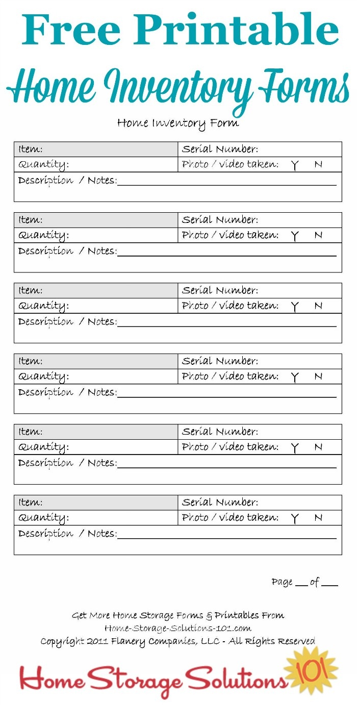 Printable Home Inventory Forms: Use These To Create Your Inventory - Free Printable Forms