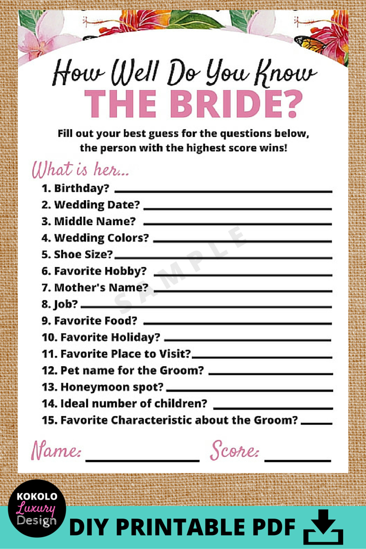 Printable How Well Do You Know The Bride Bridal Shower Game - This - How Well Do You Know The Bride Free Printable