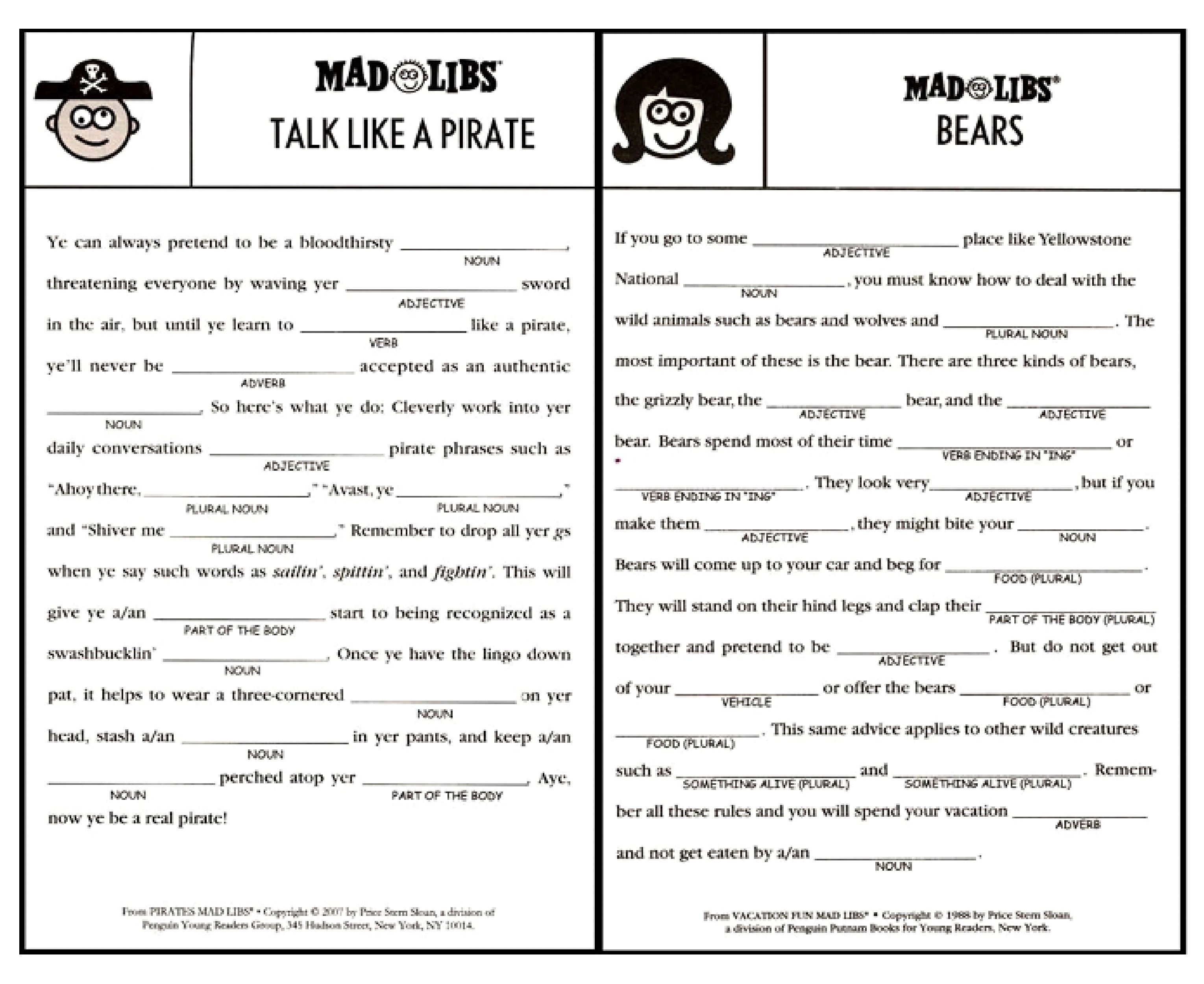 Free Online Mad Libs Printable