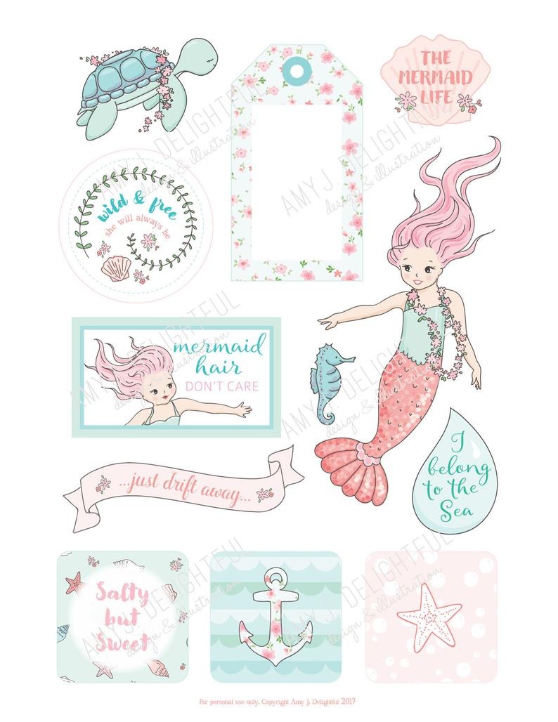 Printable Mermaid Planner Die Cuts Digital File Instant | Etsy - Scrapbooking Die Cuts Free Printable