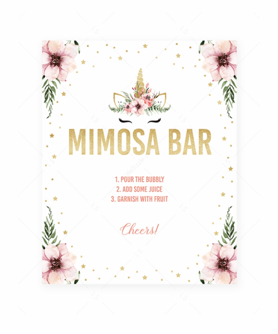 Printable Mimosa Bar Table Sign Pink And Gold Unicorn - Unicorn Baby - Free Printable Mimosa Bar Sign