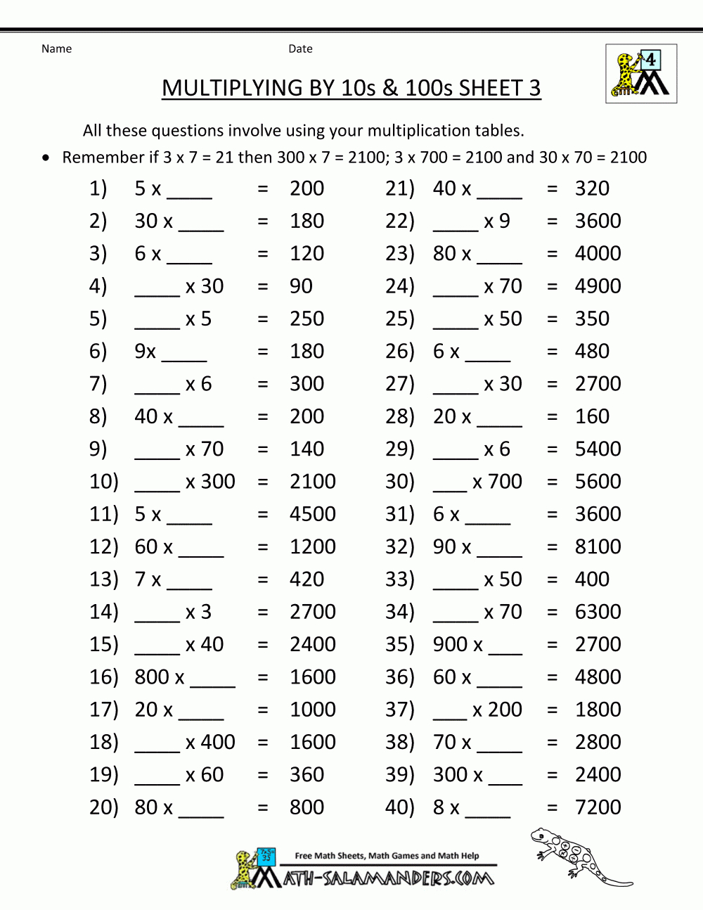 Printable-Multiplication-Sheets-Multiplying-By-10S-100S-3.gif (1000 - Free Printable Multiplication Worksheets For 5Th Grade