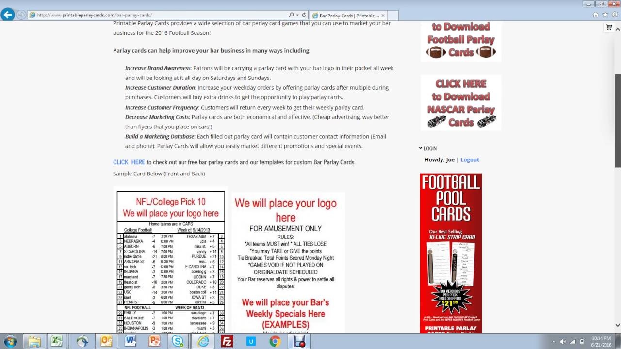 online football parlay cards