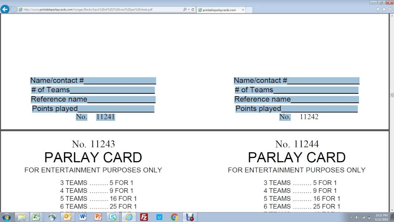 Printable Parlay Cards - Free Printable Parlay Cards