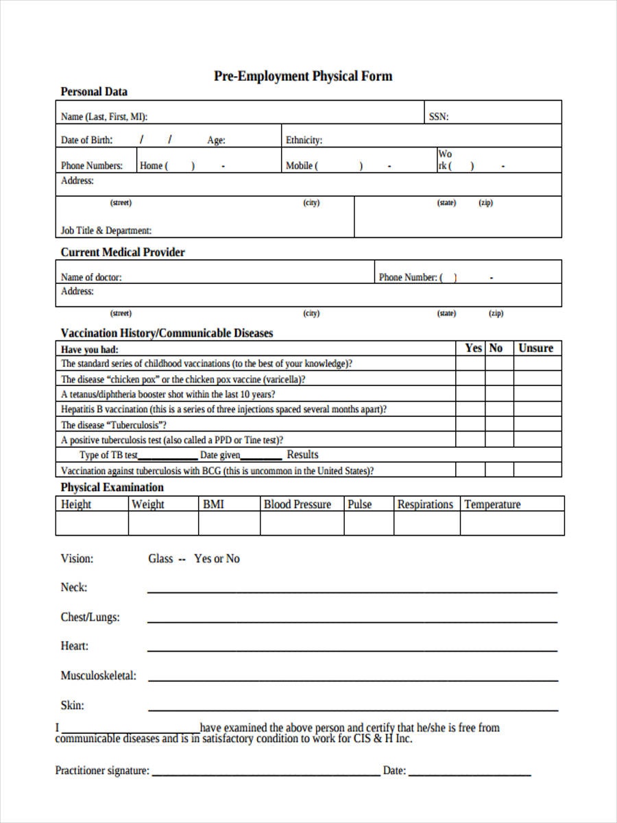Printable Physical Form- 9+ Free Documents In Word, Pdf - Free Printable Tb Test Form