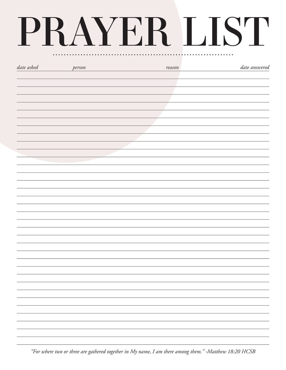 Free Printable Prayer List - Free Printable